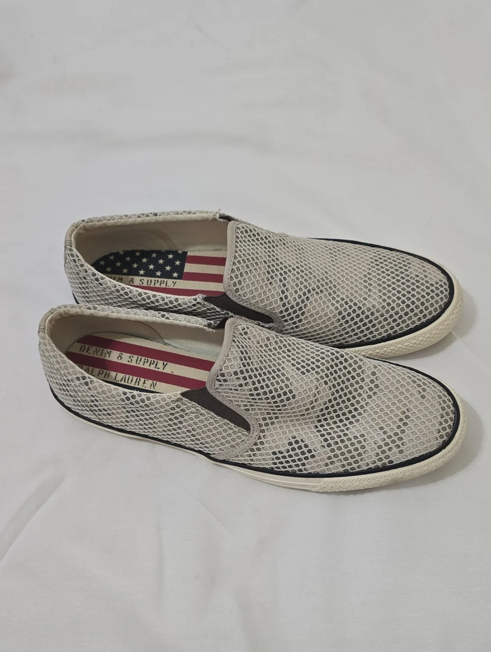 Sperry Cream Mesh Slip-On Loafers with Black Trim